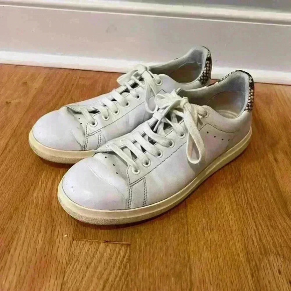 Tory Burch 8 Howell Leather Sneaker Titanium White Warm Roccia Snake Embossed - Picture 3 of 6